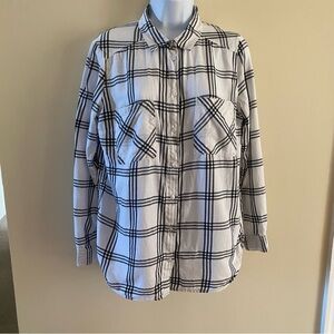 Vintage Divided H&M Plaid Black & White Long Sleeve Button Up Size 10 Blouse